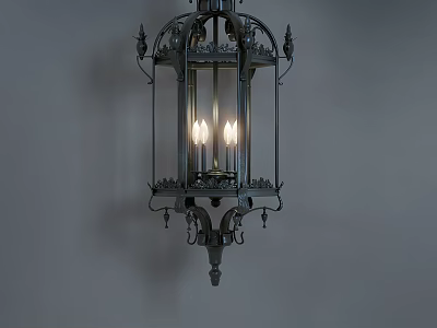 Ornate Vintage Chandelier with Intricate Metal Frame Carved Details and Illuminated Bulbs 3d model