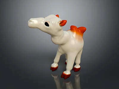 Decorative White Camel Figurine With Orange Hump Red Hooves And Detailed Design 3d model