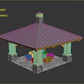 Open Pavilion Structure With Gray Slate Roof Wooden Columns Stone Bases And Seating Area