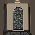 Elegant Entryway Design With Arched Frame And Floral Lemon Pattern Wallpaper 3d model