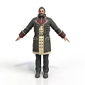 Bearded Man Wearing Dark Green Long Coat With Yellow Buttons Red Collar Black Pants