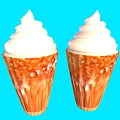 Two Crispy Brown Waffle Ice Cream Cones Topped with Fluffy White Whipped Cream