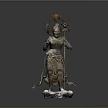 Bronze Man Statue With Intricate Headdress Holding Decorative Elements And Ornate Robes On Detailed Pedestal