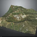 Detailed 3D Terrain Model Featuring Mountain Ranges Green Vegetation And Snowy Peaks