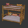 Wooden Bunk Bed Design With Colorful Decorative Pillows Sturdy Log Frame And Comfortable Mattress