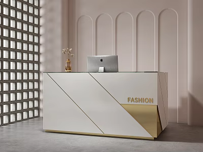 Modern Fashion Reception Desk In White And Gold With Geometric Design And Sleek Surface 3d model