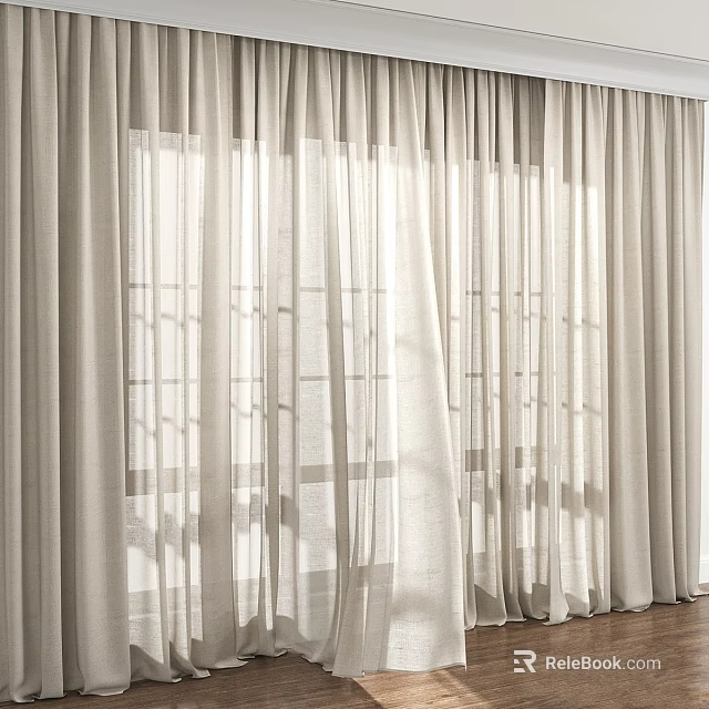 Elegant Light Beige Sheer Curtains Allowing Natural Light Through Window Panels 3d model