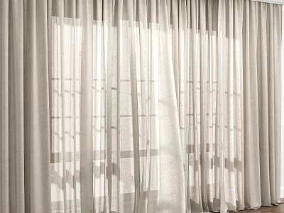 Elegant Light Beige Sheer Curtains Allowing Natural Light Through Window Panels 3d model