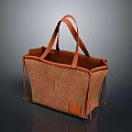 Brown Canvas Tote Bag With Leather Handles And Drawstring Closure Design 3d model
