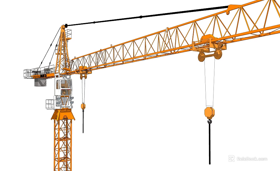 Yellow Tower Crane Industrial Equipment With Boom Structure And Hook System 3d model 
