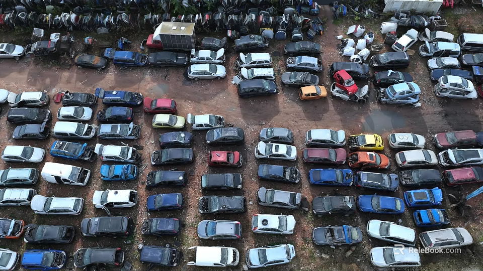 Parking Lot With Many Cars Of Different Colors And Models Parked Closely 3d model 