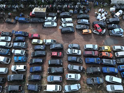 Parking Lot With Many Cars Of Different Colors And Models Parked Closely 3d model