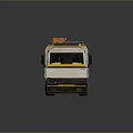 White And Yellow ABCO Truck With Orange Barrel On Top And Worn Exterior