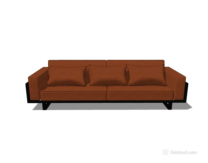 Modern Brown Two Seater Sofa With Three Cushions And Black Armrests 3d model