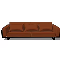 Modern Brown Two Seater Sofa With Three Cushions And Black Armrests 3d model