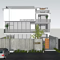 Modern Detached Villa With Two Story Structure Large Glass Windows Balconies And Front Greenery