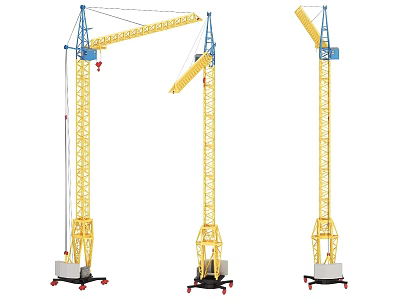 Industrial Equipment Tower Cranes In Different Angles With Yellow Structure And Blue Top 3d model
