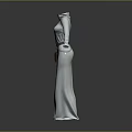 Elegant White Floor Length Robe With High Neck Long Sleeves And Decorative Waist Bag