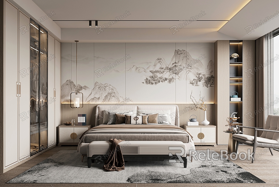 New Chinese Style Bedroom Home Bedroom model