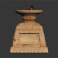 Mythical Stone Pedestal With Lava Filled Bowl And Ornamental Carvings Design
