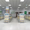 Pharmacy Store Interior With Checkout Counter Shelves And Health Product Price Signs