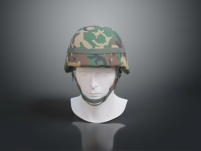 Camouflage Military Helmet Tactical Protective Gear On White Mannequin 3d model