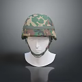 Camouflage Military Helmet Tactical Protective Gear On White Mannequin