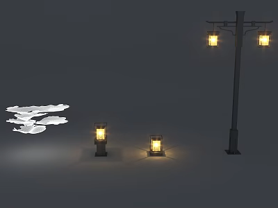 Modern Outdoor Lights Collection With Street Lamp And Garden Lanterns Illuminated 3d model