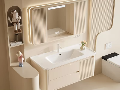 Modern Bathroom Vanity Cabinet With Lighted Mirror White Sink And Drawers 3d model