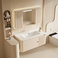 Modern Bathroom Vanity Cabinet With Lighted Mirror White Sink And Drawers