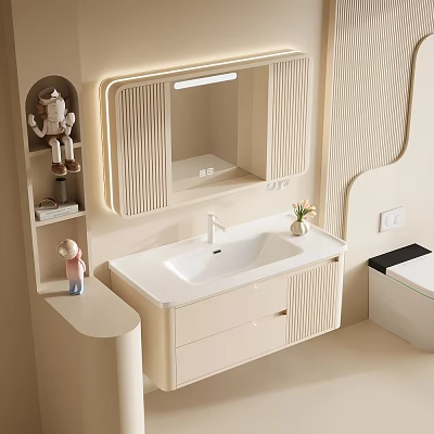 Modern Bathroom Vanity Cabinet With Lighted Mirror White Sink And Drawers 3d model