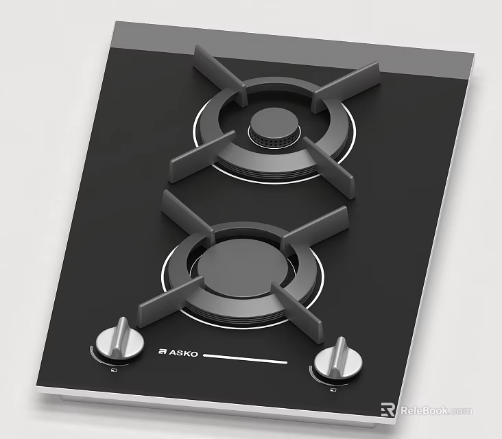 Modern Kitchen Gas Stove With Two Burners Black Surface And Control Knobs 3d model 