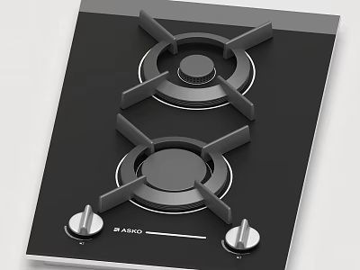 Modern Kitchen Gas Stove With Two Burners Black Surface And Control Knobs 3d model