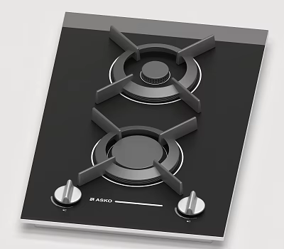 Modern Kitchen Gas Stove With Two Burners Black Surface And Control Knobs 3d model