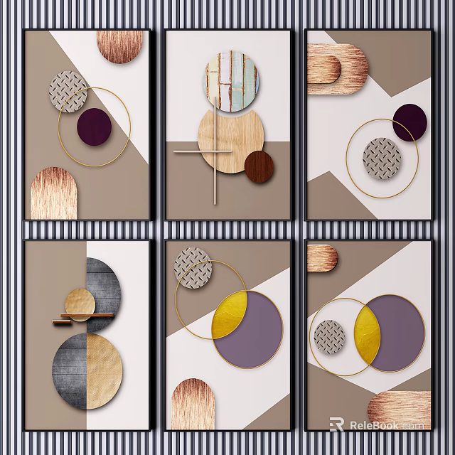 Modern Abstract Geometric Decorative Paintings With Circular Lines And Color Combinations 3d model