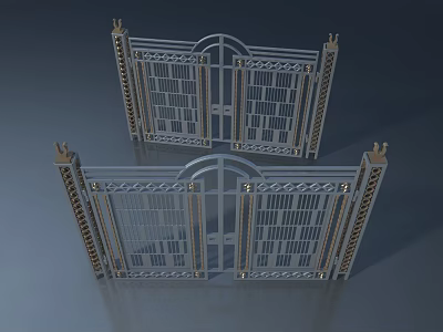 Elegant Decorative Metal Swing Doors With Ornate Patterns And Gold Accents 3d model