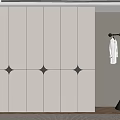 Modern Minimalist White Wardrobe With Diamond Accents And Clothing Rack In Interior Space
