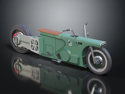 Vintage Style Green Motorcycle with Orange Seat Large Wheels and Metal Frame 3d model