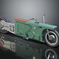 Vintage Style Green Motorcycle with Orange Seat Large Wheels and Metal Frame