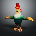 Colorful 3D Rooster Character With Green Body White Neck Red Yellow Crest And Orange Wings