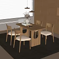 Nordic style dining table and chair combination 3d model