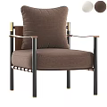 Beige Upholstered Accent Chair With Brown Leather Armrests Black Metal Legs Modern Design