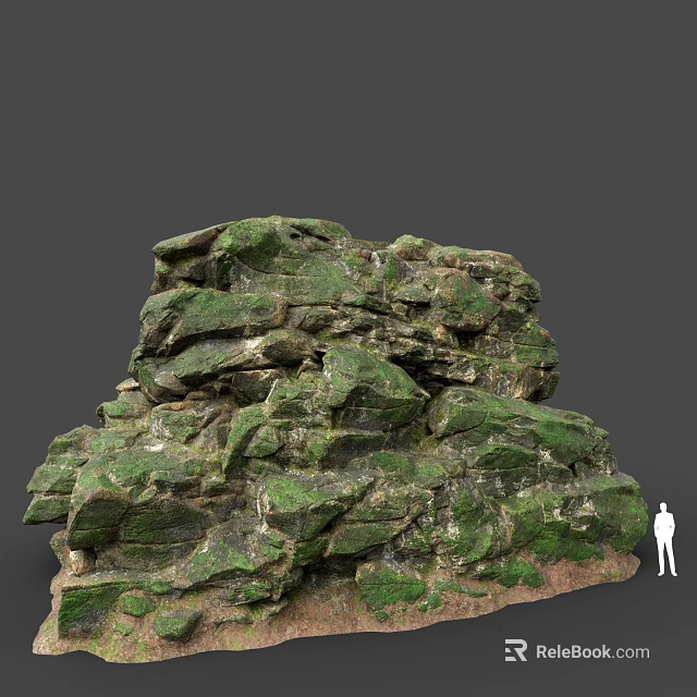 Natural Rock Formation Covered With Lush Green Moss And Human Silhouette 3d model 