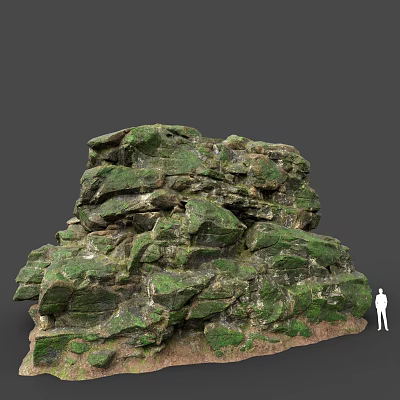 Natural Rock Formation Covered With Lush Green Moss And Human Silhouette 3d model