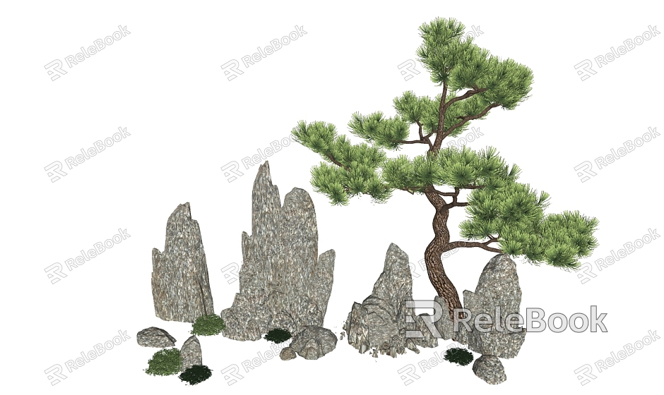 New Chinese pine stone rockery landscape tree model