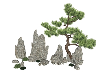 New Chinese pine stone rockery landscape tree 3d model