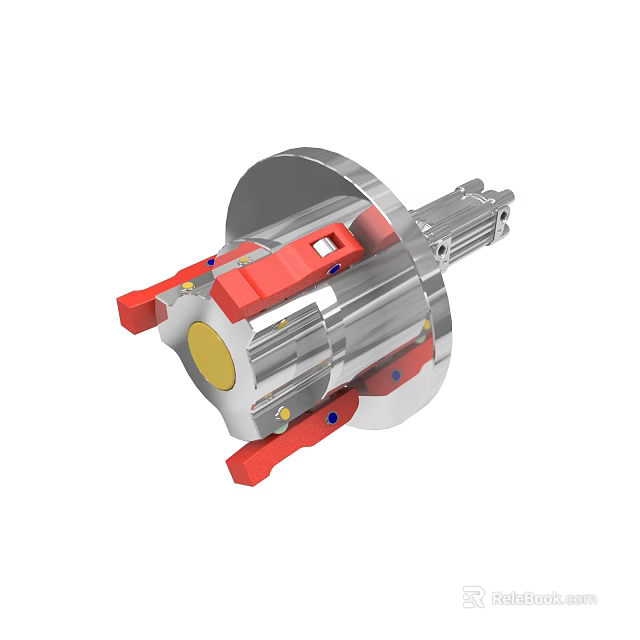 Industrial Mechanical Equipment With Metal Casing Red Components And Yellow Circular Part 3d model 