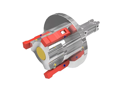 Industrial Mechanical Equipment With Metal Casing Red Components And Yellow Circular Part 3d model