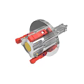 Industrial Mechanical Equipment With Metal Casing Red Components And Yellow Circular Part
