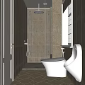 Modern Bathroom Interior With Tiled Walls Glass Shower Enclosure Toilet Bidet And Window